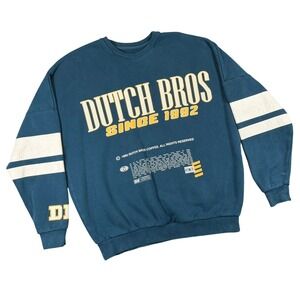 Dutch Bros Coffee Sweatshirt Mens XL Blue Graphic Stripe Crewneck Streetwear
